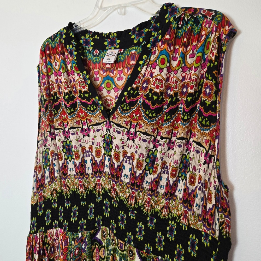 Bila Womens XXL Multicolor Paisley‎ Crinkle Rayon Sharkbite Hem Smocked Dress